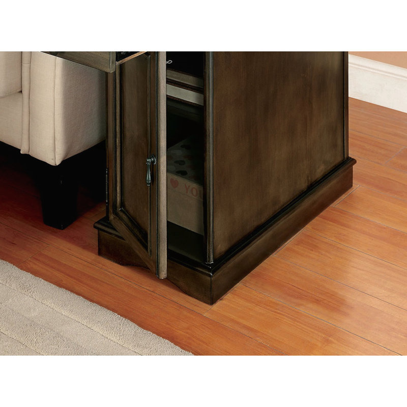 Transitional Side Table with Pull-Out Cup Holder and Built-In USB Outlet for Modern Convenience, Gray