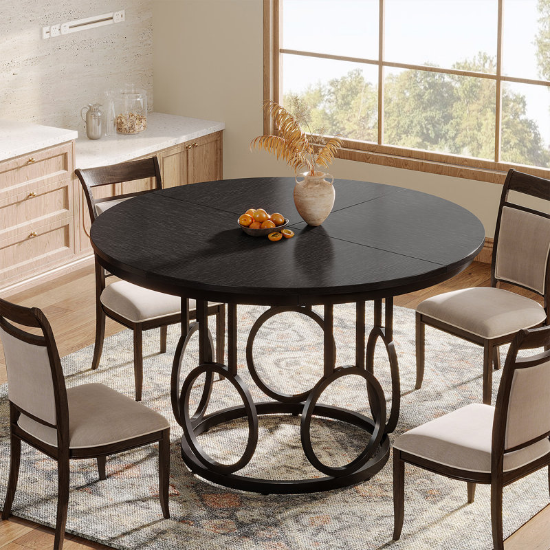 Round Metal Base Dining Table, Black
