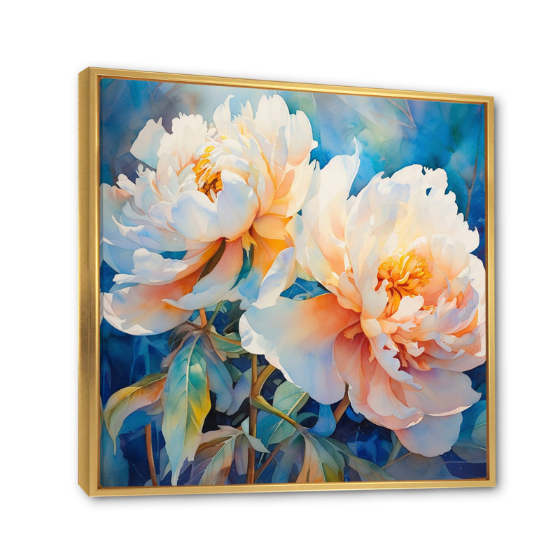Pivoine rose captivante III sur toile, Cadre flottant doré, H 36 po x l 36 po x P 1,5 po