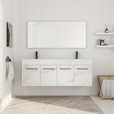 60'' Double Bathroom Vanity with Resin Top