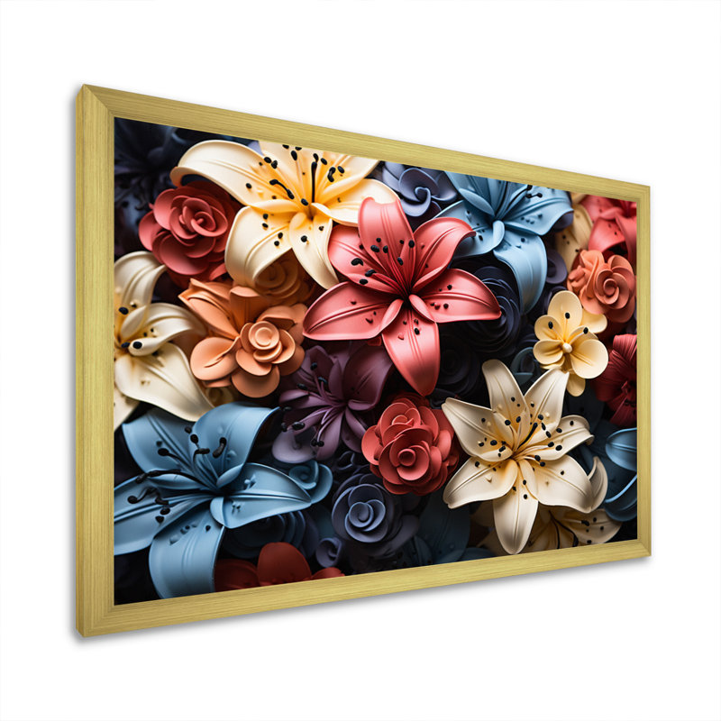 " Colourful Lilies Field Vibrant III ", Cadre doré à une seule photo, H 16 po x l 32 po x P 1 po