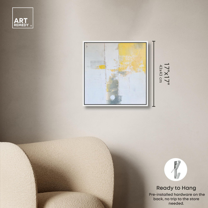 «Sunshine Ruins I Canvas Minimal Abstracts» par Art Remedy, Cadre flottant blanc, H 17 po x l 17 po x P 1,8 po