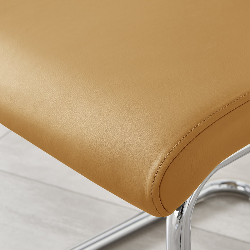 Loren Faux Leather Dining Chairs with Chrome Legs Upholstered Modern Design, Mustard