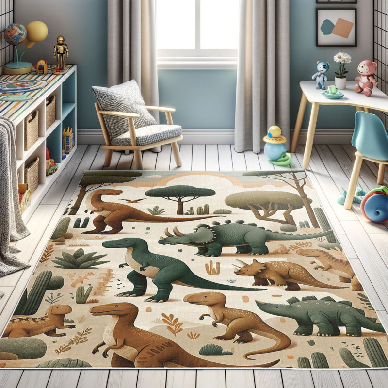 Ambesonne Ambesonne Dinosaur High Density Long Fiber Poly Threads Decorative Area Rug Carpet