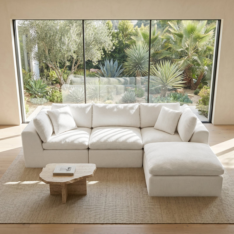 110" Boneless L-Shaped Modular Sectional Sofa with Ottoman, 3 Seat Chenille Cloud Couch for Living Room, No Assembly Required