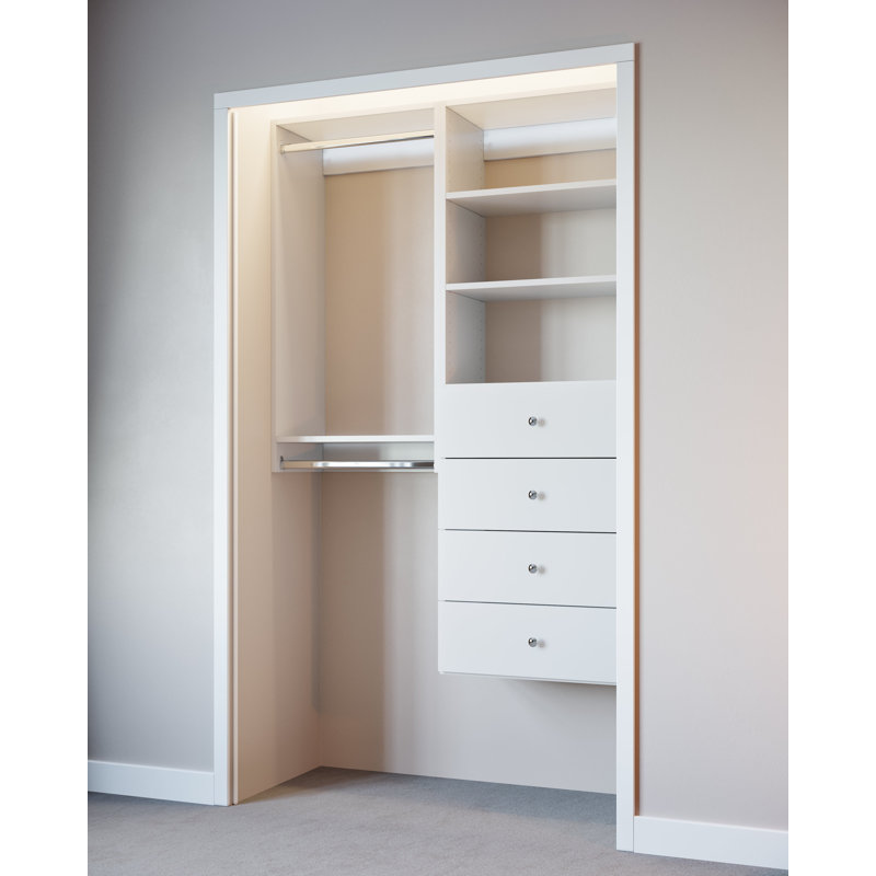 White Wood Compact Closet Kit with Shelving, 60" Wide