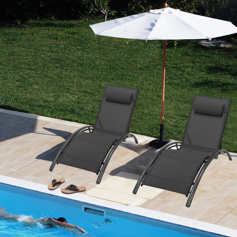 Abass Outdoor Chaise Lounge, Black