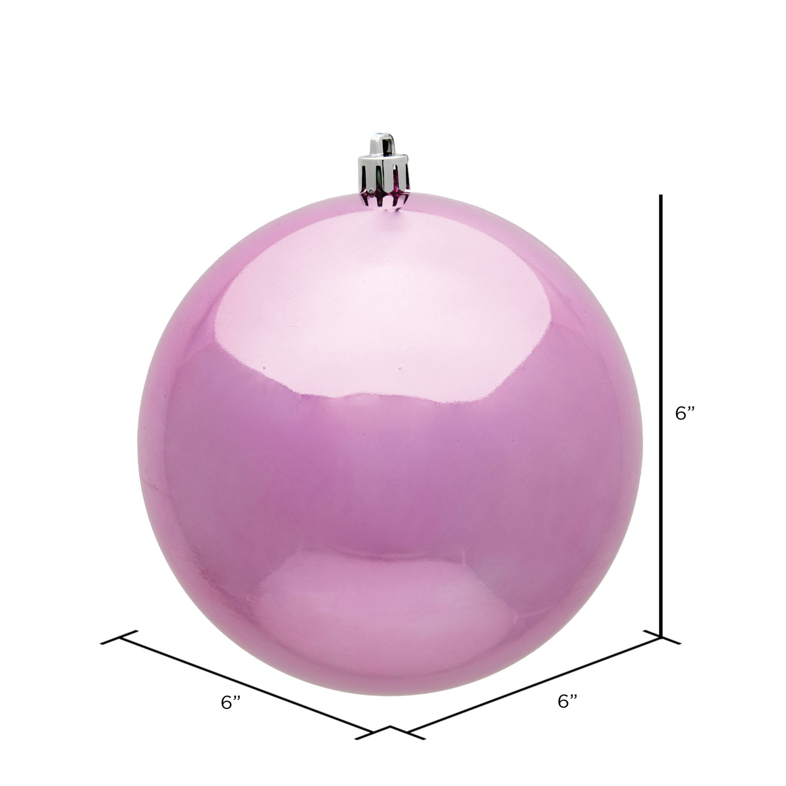 Christmas Ball Ornament, 6" H x 6" W x 6" D, Shiny Pink