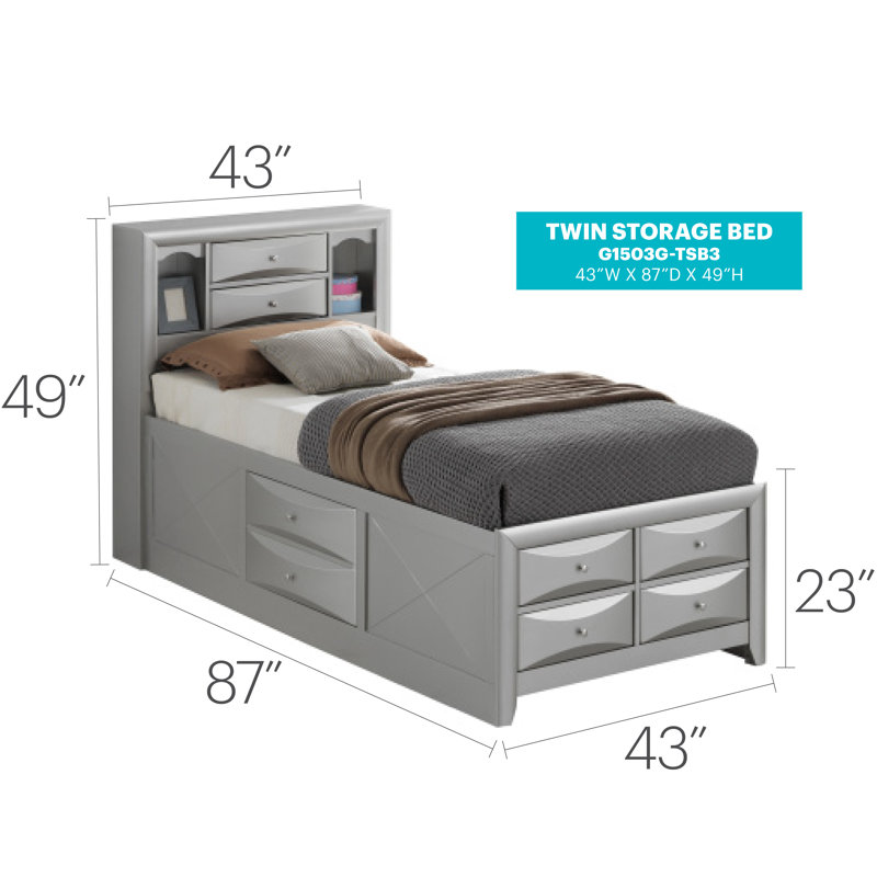Champetre Bookcase Storage Bed, Twin, Silver