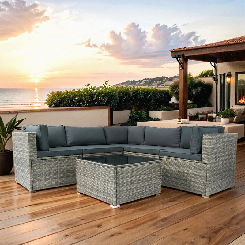 Ensemble de canapé modulaire d'extérieur en rotin 6 pièces PE