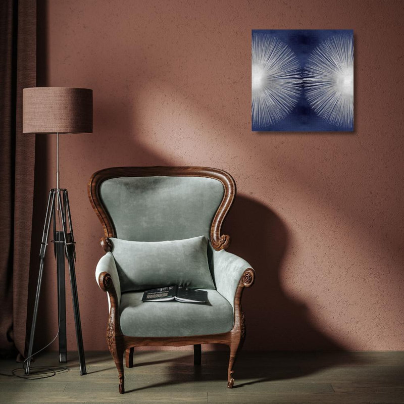 Ivy Bronx Young, Abby, reproduction d'art sur toile sous le titre: Silver Sunburst on Blue II, H 15 po x l 15 po