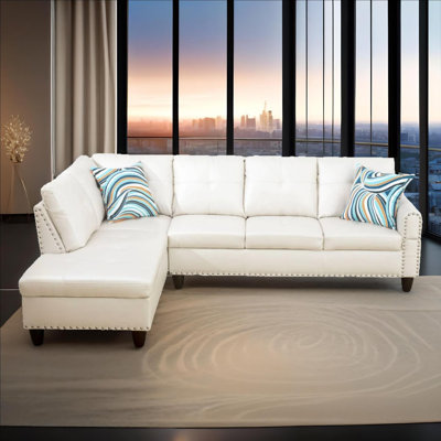 Slate White Faux Leather Synthetic Leather  Left-Facing Sectional 2-Piece Living Room Sofa Set