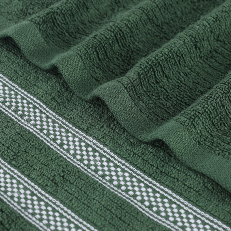 Ilseruth Zero Twist Cotton Ribbed Modern Geometric Border Soft 6 Piece Bathroom Towel Set, Forest Green