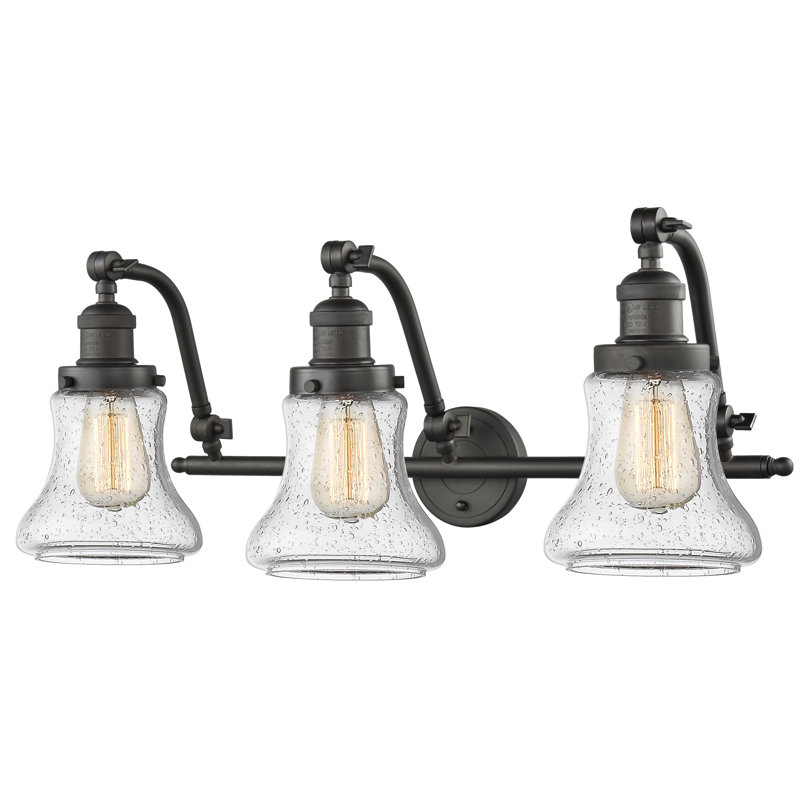 Purcellville 3 - Light Dimmable Vanity Light, Cased Matte White Seedy, Oil Rubbed Bronze, 6 Watt Vinage LED Bulb