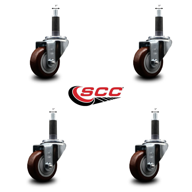 Ensemble de roulettes extensibles en poly pivotant sur roulettes SCC NB 3 po x 1 po, Marron