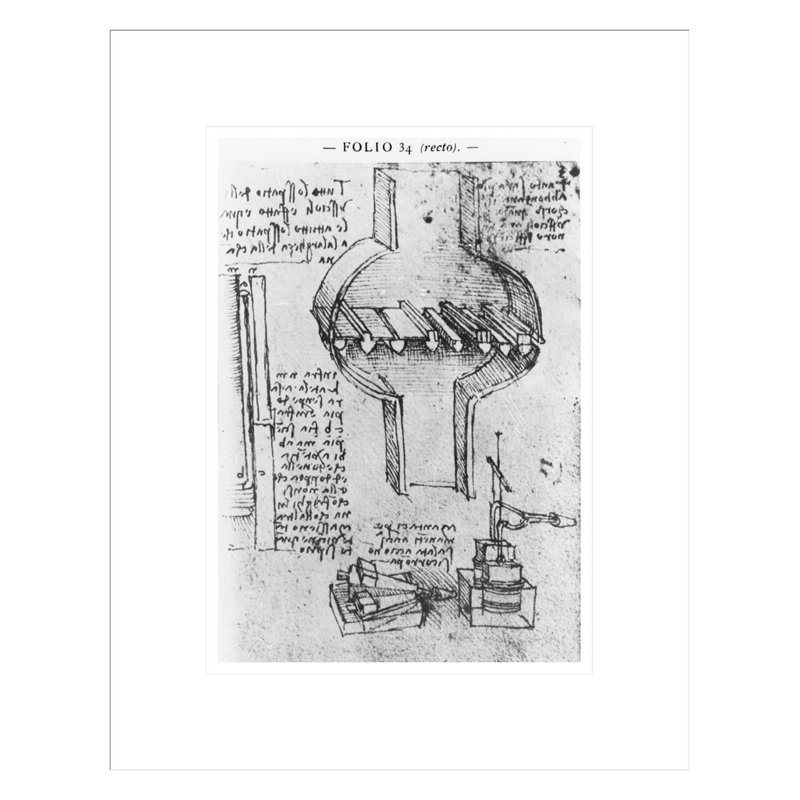 Fol. «34r from Manuscript E» par Leonardo da Vinci - Estampe numérique encadrée, H 16,75 po x l 13,36 po