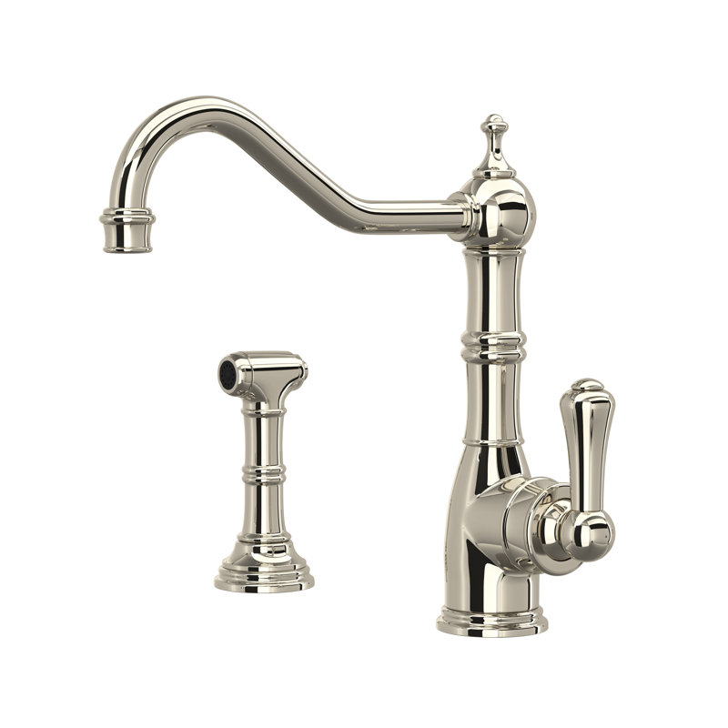 Edwardian Kitchen Faucet With Side Spray, Polished Nickel