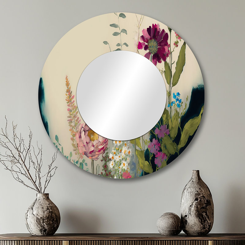 Shamecia - Floral Bouquet Round Mirror Wall Decor, 29" x 29"