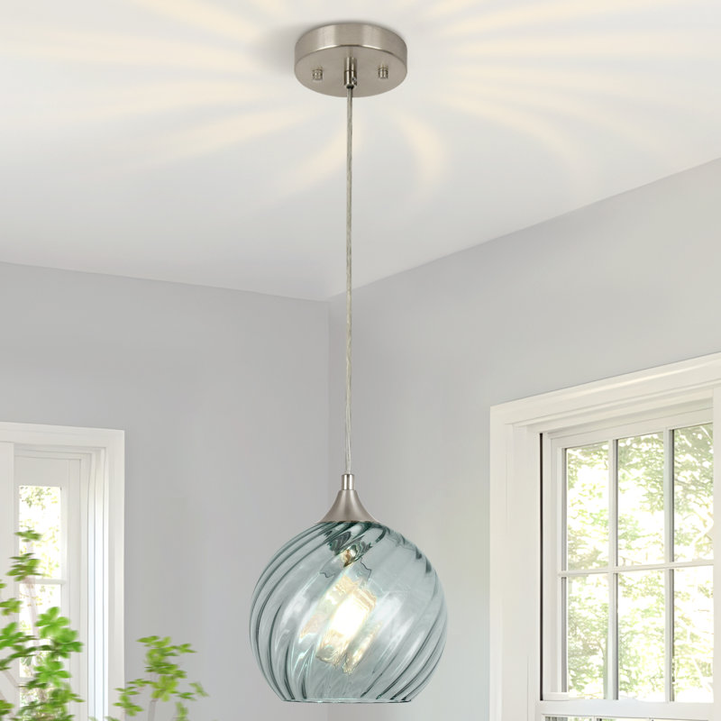 Luminaire pour îlot de cuisine 1 lumière 7,87 po de large avec abat-jour en verre strié, Bleu