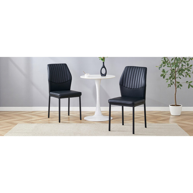 Ensemble de 2 chaises de salle à manger modernes en polyuréthane noir avec pieds en métal robustes pour la cuisine