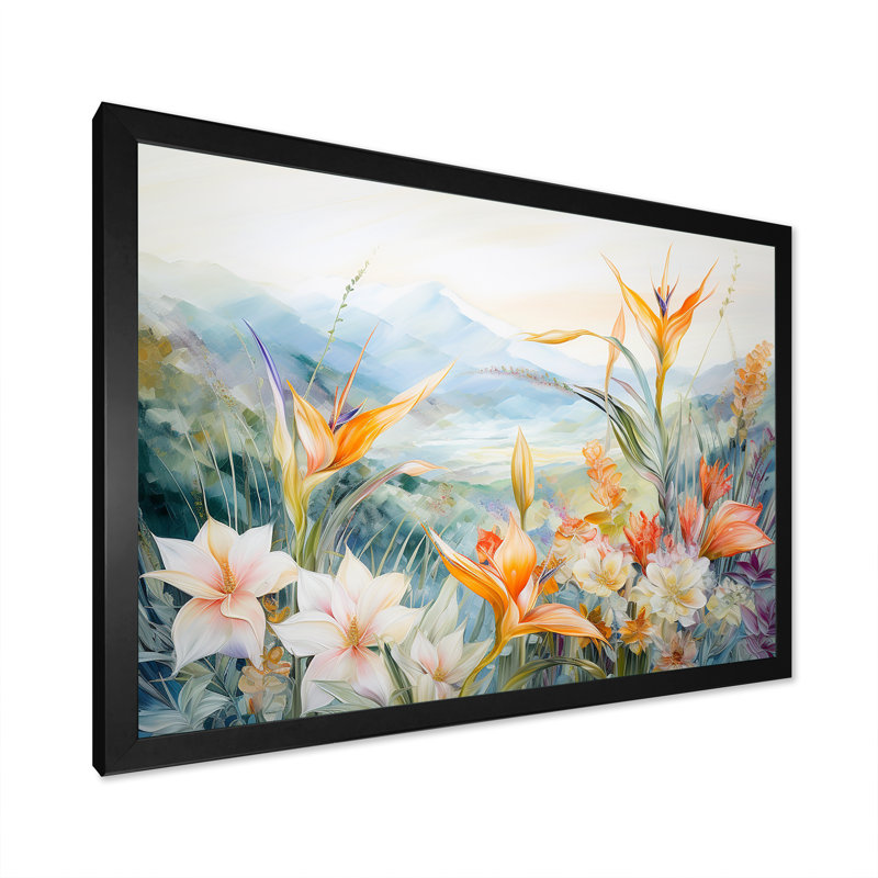 «Birds of Paradise Flowers Mountain», reproduction sur toile, Cadre simple noir, H 12 po x l 20 po x P 1 po