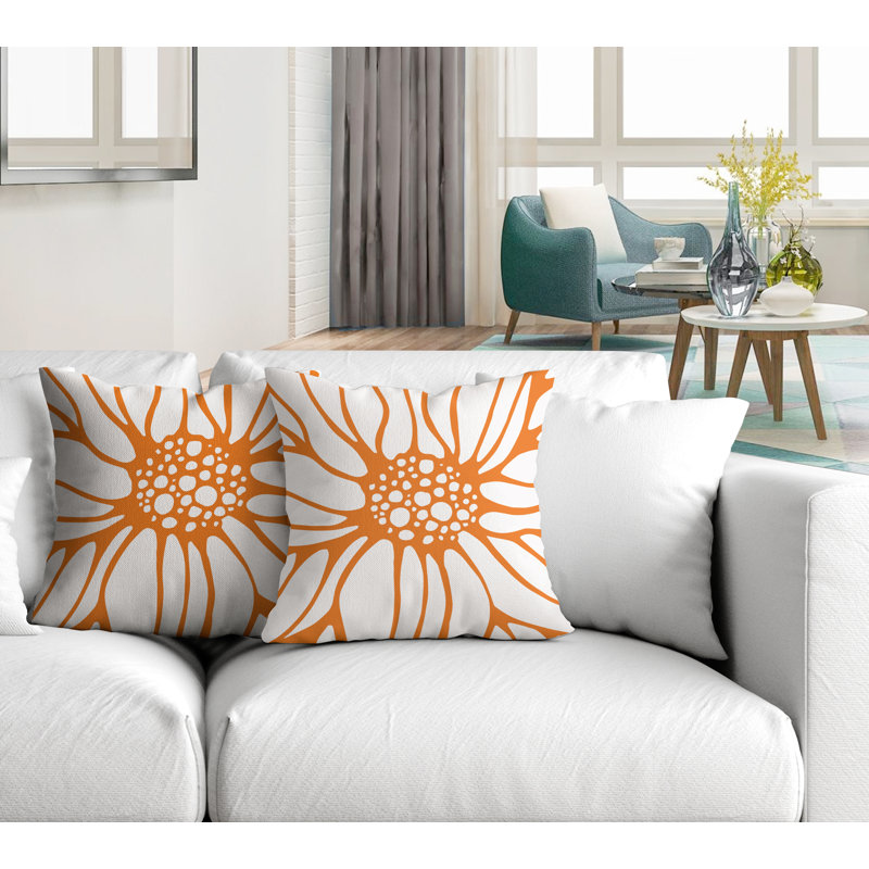 Housse et insert de coussin décoratif intérieur / extérieur en mélange de polyester, L 17 po x H 17 po, Orange
