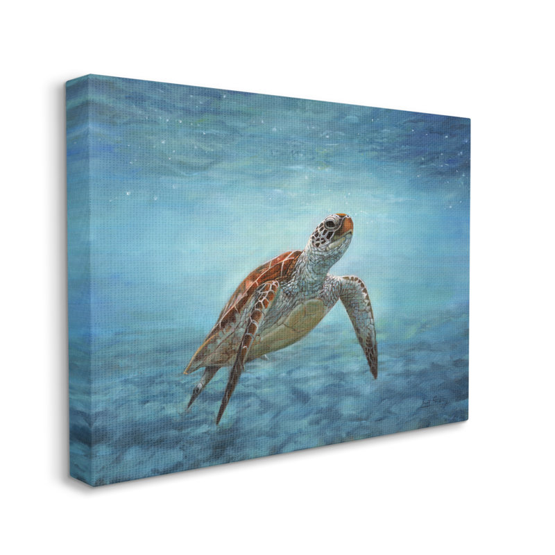 «Sea Turtle Underwater Marine Scene Deep Ocean Water» par David Stribble - peinture sur toile tendue, Toile tendue
