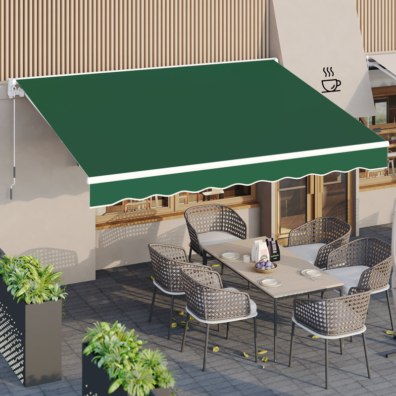 AECOJOY Manual Retraction Slope Patio Awning, 156" W x 120" D, Green, Solid Color