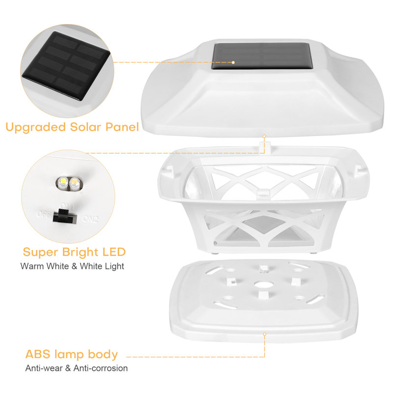 Low Voltage Solar Powered Integrated LED Fence Post Cap Light 5 In. X 5 In. with Base Adapter Included Pack