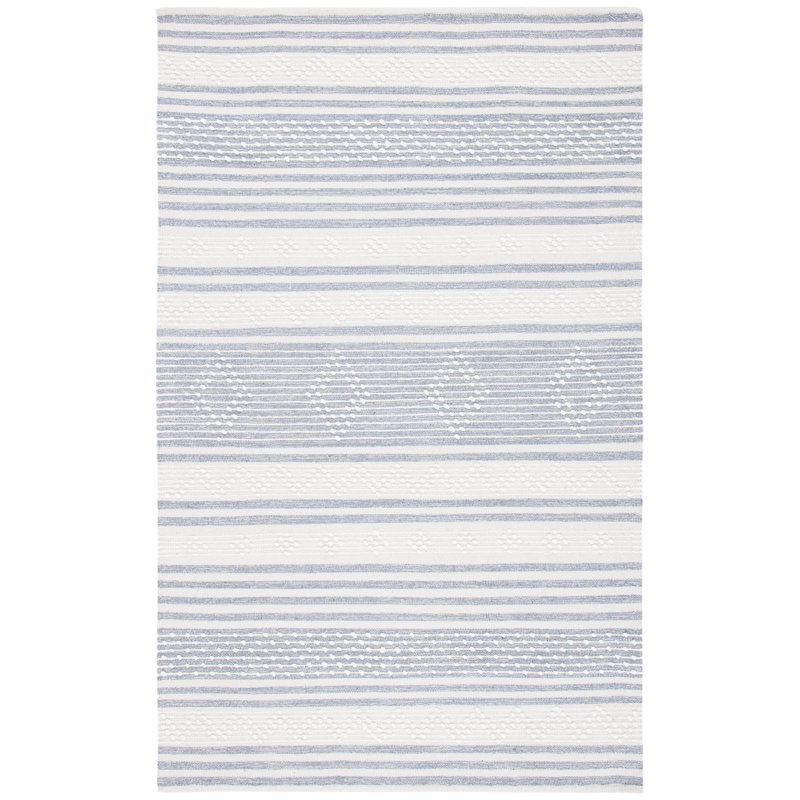 Adamsville Striped Hand-Woven Wool/Cotton Cream/Gray Area Rug, Rectangle 3' x 5'
