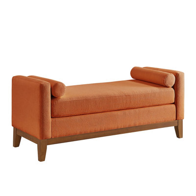 Large Upholstered Boucle Fabric Ottoman with Pillows,Comfort Padded Window Bench for Living Room,Entryway Bench