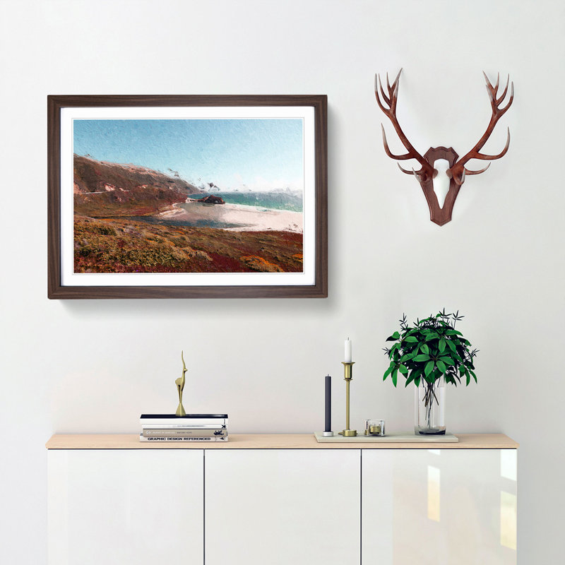 The Pacific Coast Highway in California - Picture Frame Painting Print, Walnut Framed, 36cm H x 48cm W x 2cm D