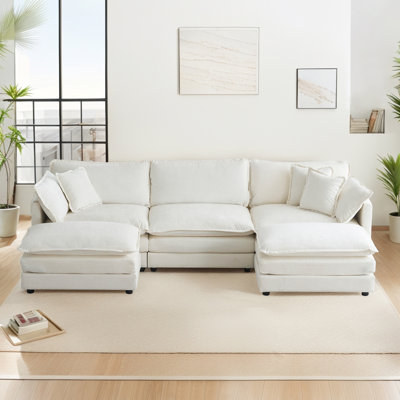 Canapé modulaire en chenille à assise profonde en nuage avec repose-pieds et 2 repose-pieds Latitude Run