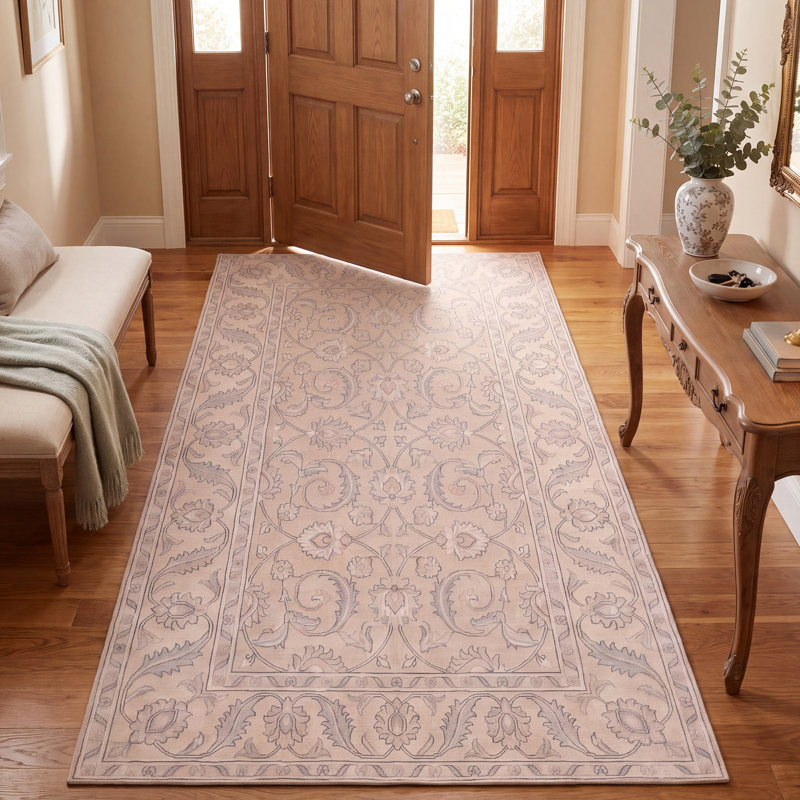 Tapis traditionnel à motifs floraux, coloris gris, crème, ivoire, beige et rose, lavable à la machine, antidérapant, à poils courts, pour l'intérieur et l'extérieur, adapté aux animaux domestiques, idéal pour le salon, la chambre, la salle à manger, l'entrée, le couloir ou le bureau.