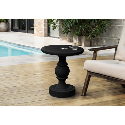 Table d'appoint ronde noire de style transitionnel, hauteur 61,2 cm (24,12 pouces), idéale pour la chambre, le salon et les terrasses extérieures (extrémité 63,5 cm ou 25 pouces).