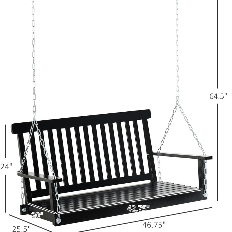 Chaise de véranda suspendue près de, 2 balançoires de jardin noires d'une capacité de 440 lb, dossier à lattes pour un moment de détente