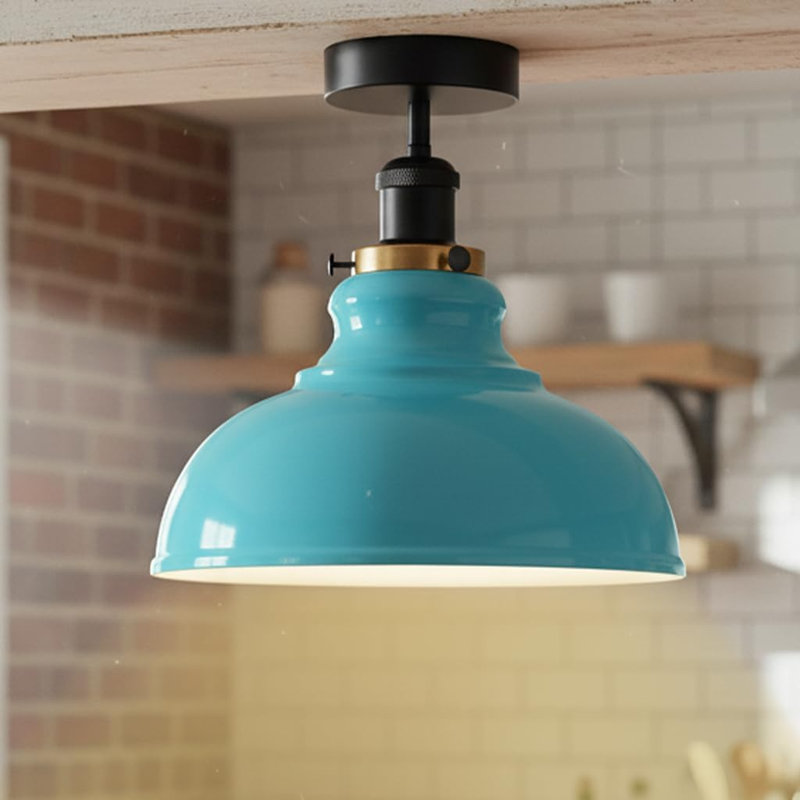 Metal Dome Semi Flush Mount Ceiling Light E26 Base Indoor Fixture with Black Holder Modern Industrial Lighting for Kitchen Hallway Entryway Bedroom Living Room Home Office