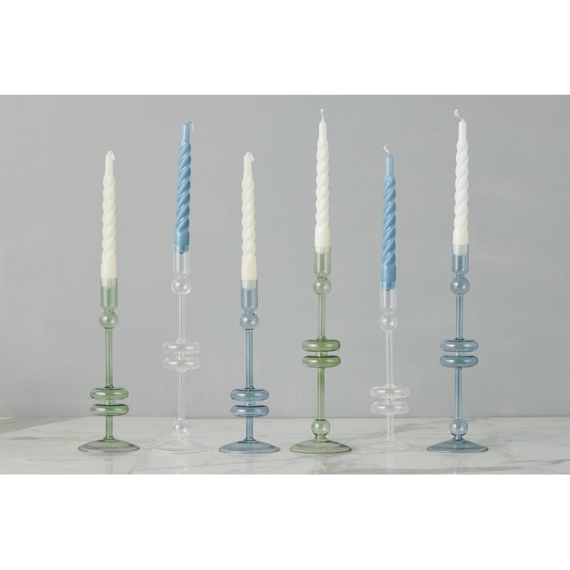Glass Candlestick, Clear, 10" H x 4" W x 4" D