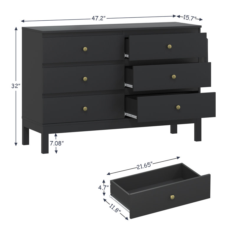 Annaley 6 Drawer Storage Drawer, Black