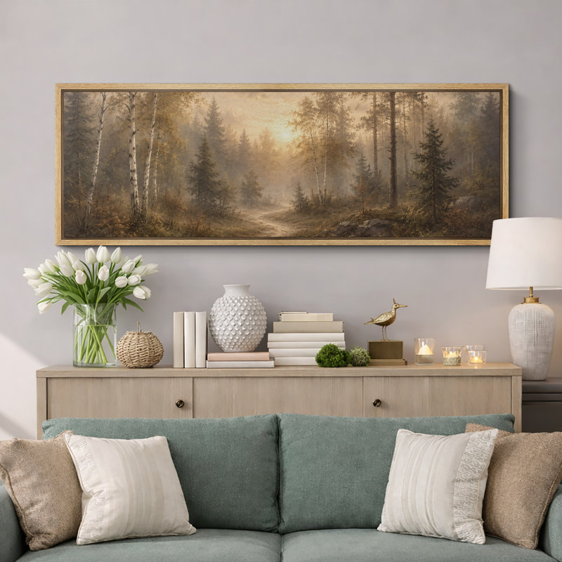 Sunlit Birch Forest Path, H 20 po x l 60 po x P 1,5 po, Cadre naturel