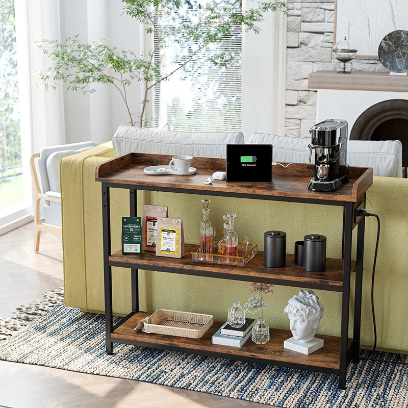 Console Table with Power Outlets, Vintage Black, 33" H x 43 "W  x 13.8" D