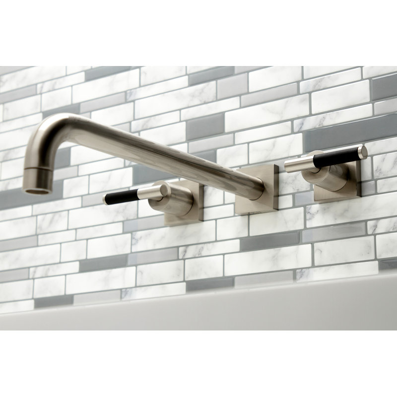 Kingston Brass Milano Two-Handle 3-Hole Wall Mount Roman Tub Faucet, Brushed Nickel, Kaiser