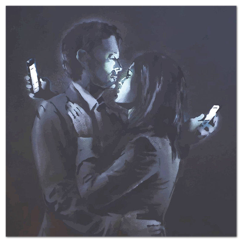 Lovers on Mobile Phone 1 Piece Painting on Glass, 65cm H x 65cm W