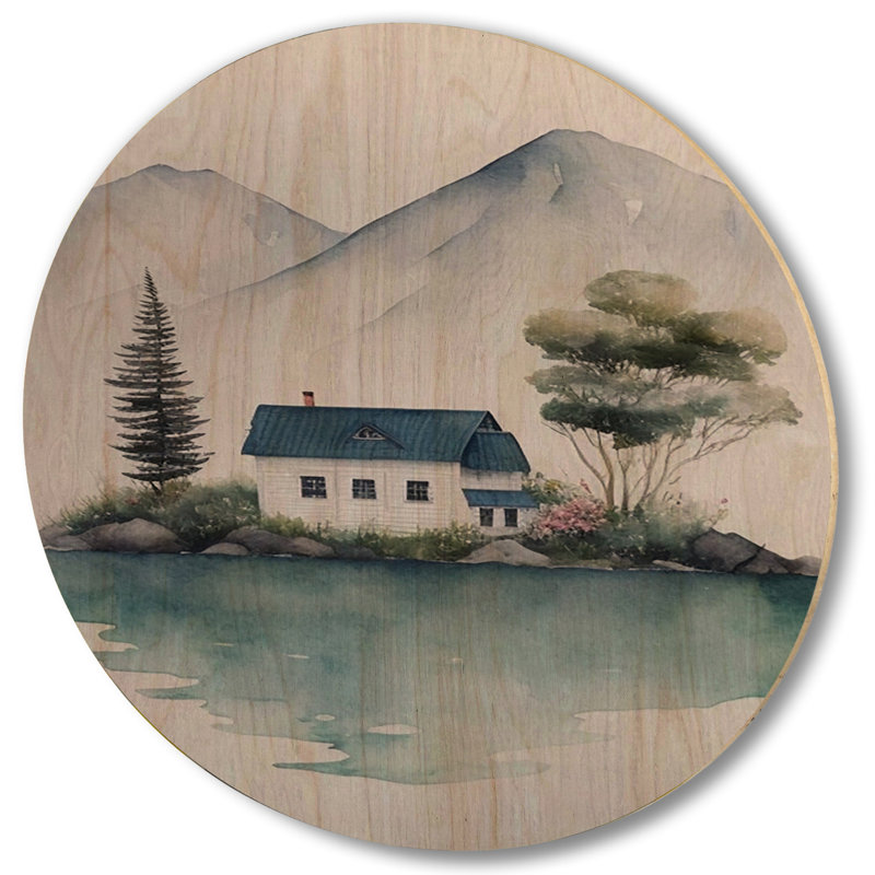 Petite maison de campagne au bord du lac I - impression d'art mural en bois Cottage Lake House, L 36 po x H 36 po