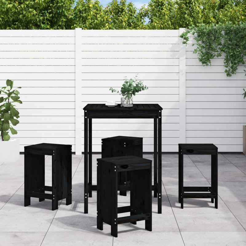 Azja Brayden Studio Bar Set with Wood Frame and Solid Wood Outer Material, Black