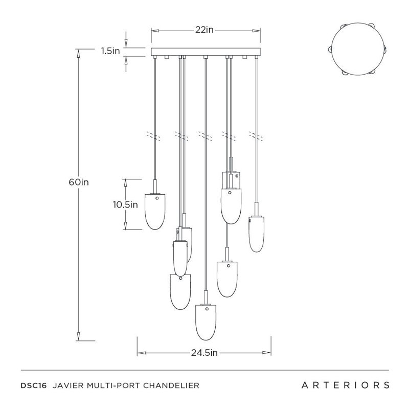 Javier Multi-Port Chandelier, Smoke, English Bronze, 5 Lights