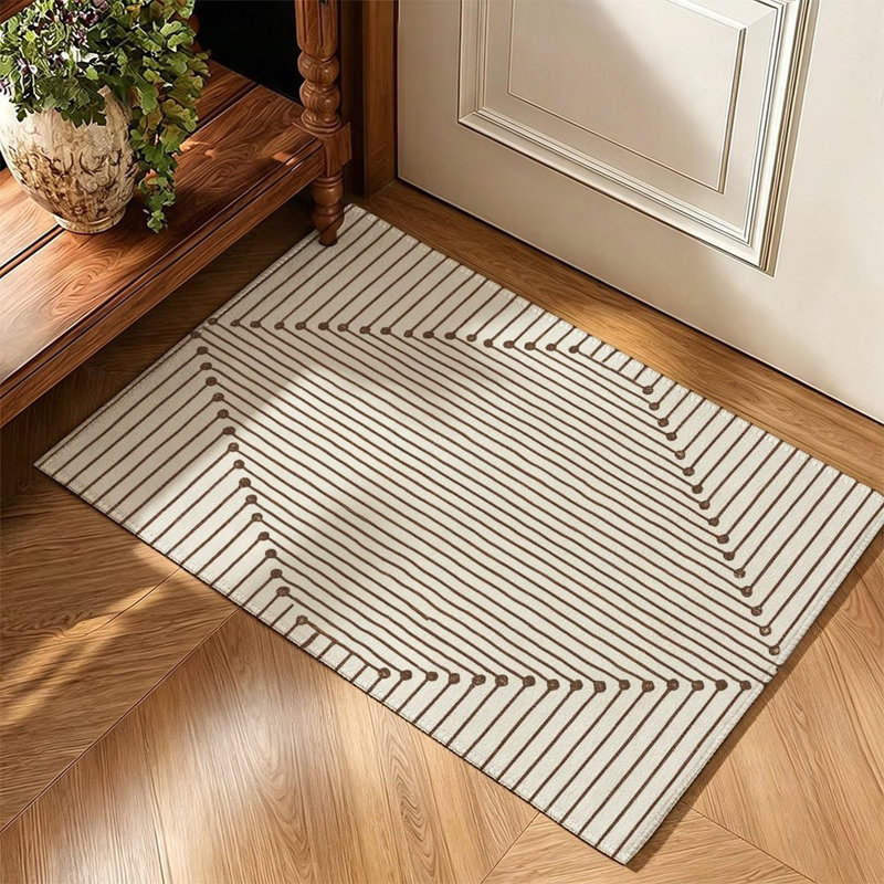 Tapis d'appoint à rayures diagonales marron et blanches 47 x 31 pouces