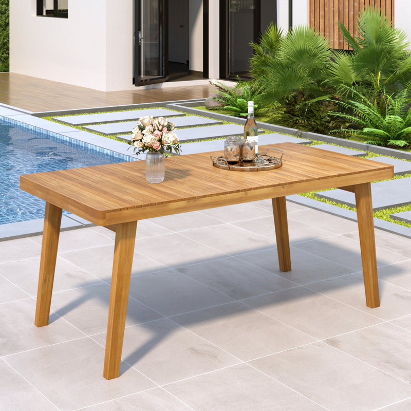Table de salle à manger d'extérieur 69 po en bois d'acacia avec plateau à lattes, capacité de poids de 300 lb, idéale pour les rassemblements de patio et de jardin, couleur naturelle