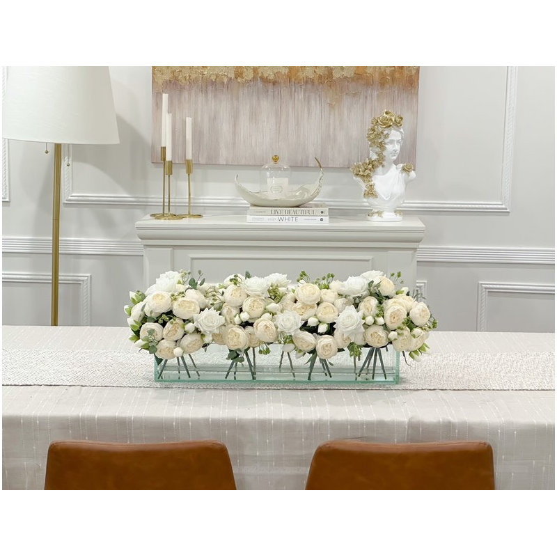 Roses Arrangement in Vase, 12, White