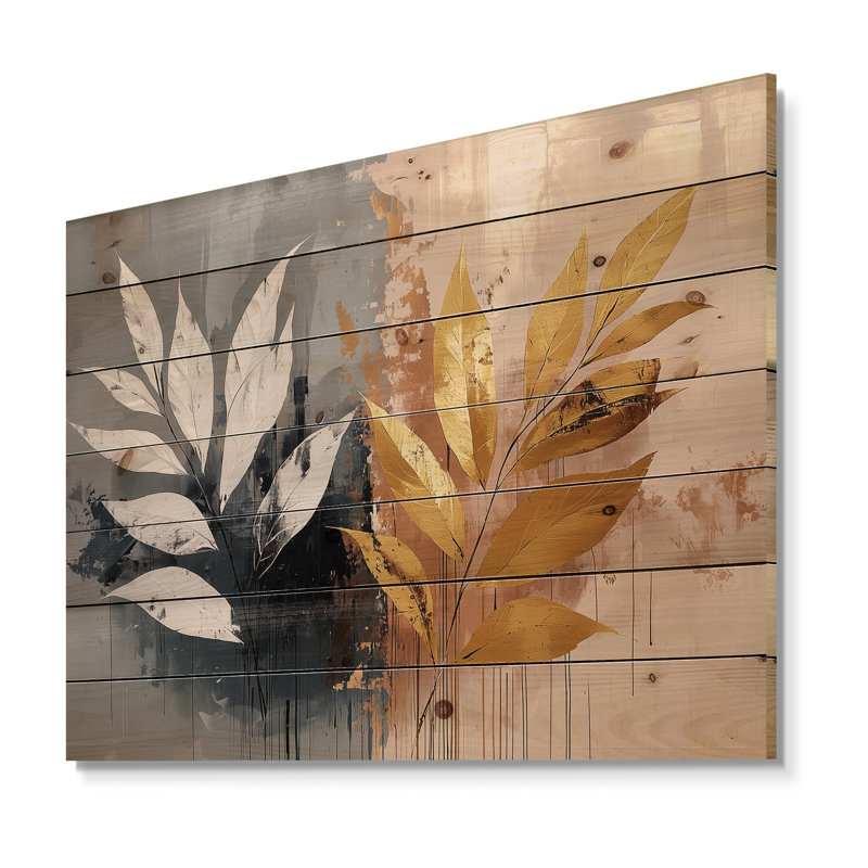 Golden Ferns Herb Pure Form II - décoration murale en bois de fougères - sur bois de pin naturel